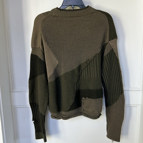 HELMUT LANG MILITARY GRUNGE CREW Long Sleeve Patchwork Sweater Green Large - Picture 9 of 15